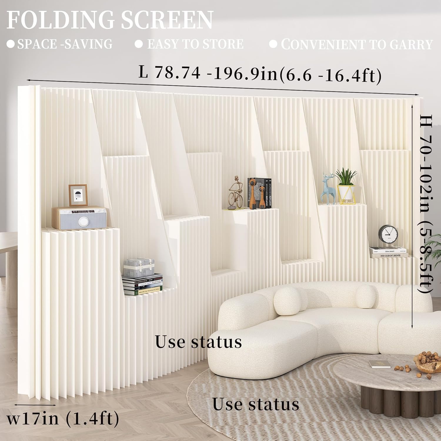 Paper Bookshelf Room Divider Portable Room Dividers and Folding Privacy Screens Displays for Room Separation for Room Separation Dorm Office Studio Exhibition Store 6.56ft H * 6.56ft L * 1.41ft W