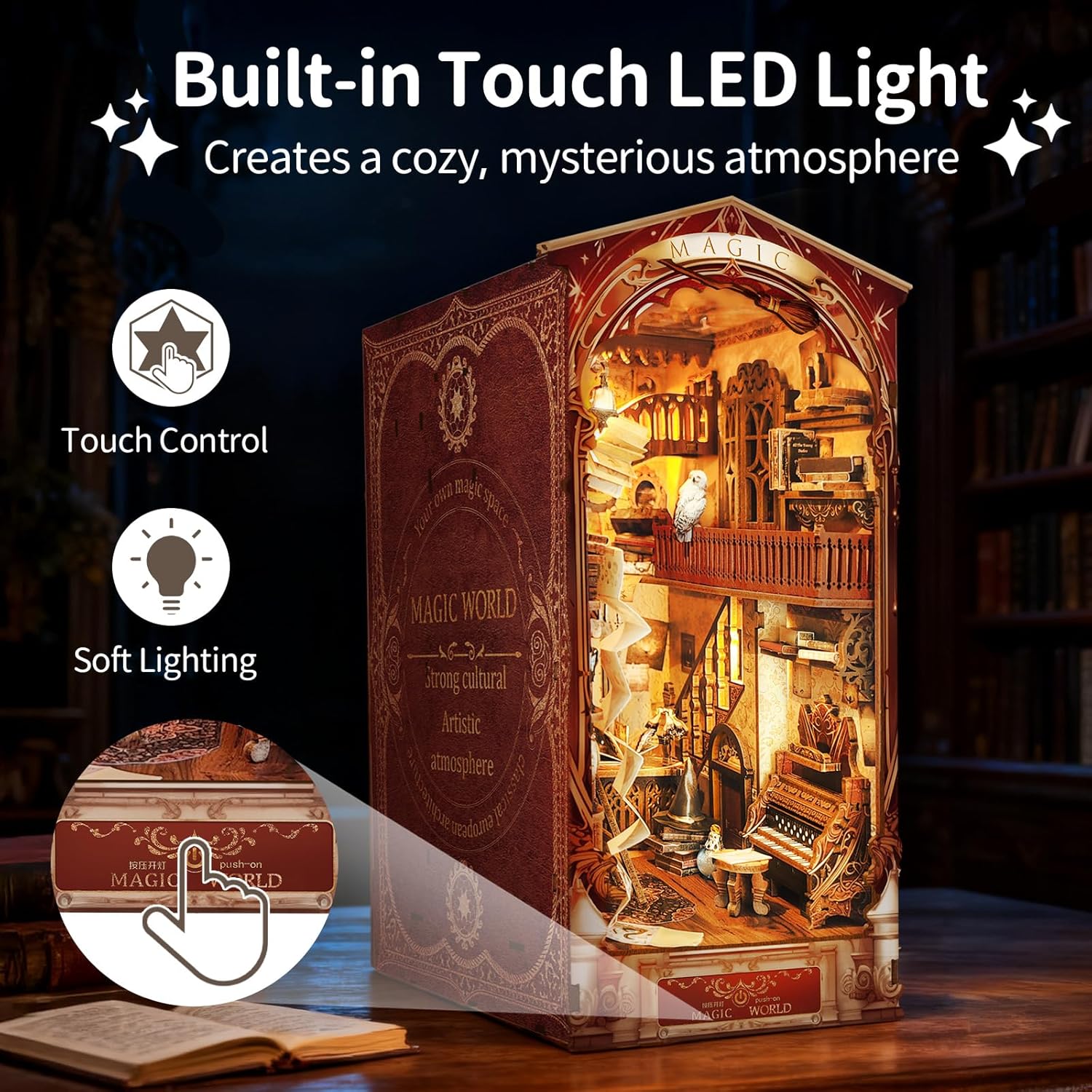 BELEEV Book Nook Kit, DIY Miniature Dollhouse Kit, 3D Wooden Puzzle for Adult and Teens, Booknook Bookshelf Decor Craft with LED Light, Gifts for Women Teens and Puzzle Lovers - Magic World