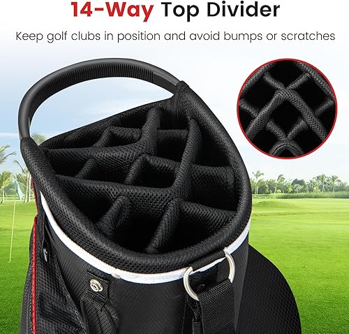 Miniatura 2 de Goplus Bolsa de carrito de golf con divisores superiores de 14 vías, bolsa de carrito de golf con 9 bolsillos con cremallera, bolsa refrigeradora,