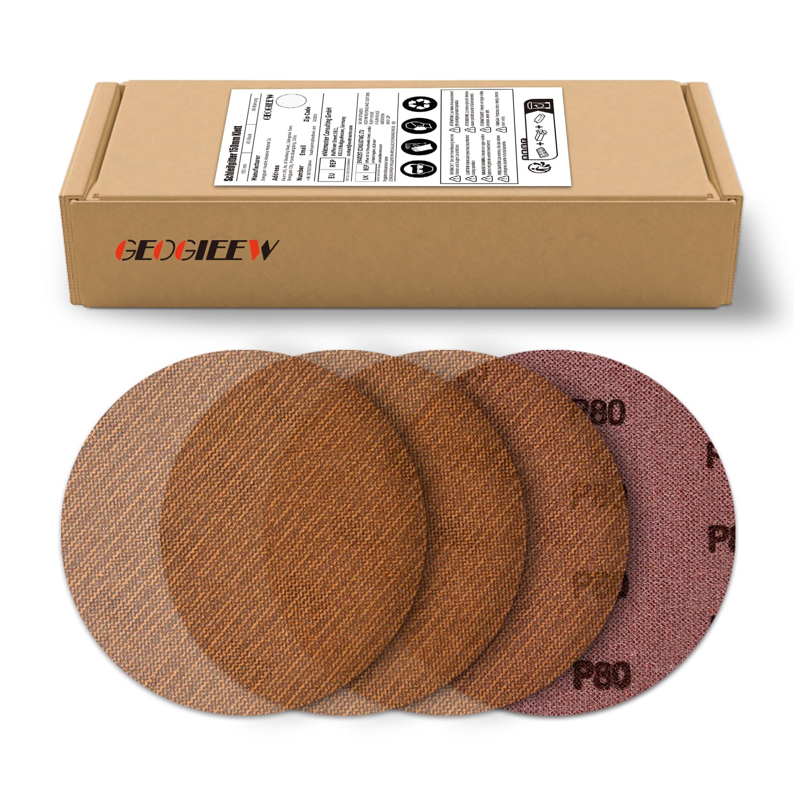 GEOGIEEW 50Pcs Mesh Sanding Discs 150mm, Hook and Loop Orbital Sander Sanding Discs, Assorted Grits 320, Round Sandpaper Sheets for Orbital Sander Wood Metal