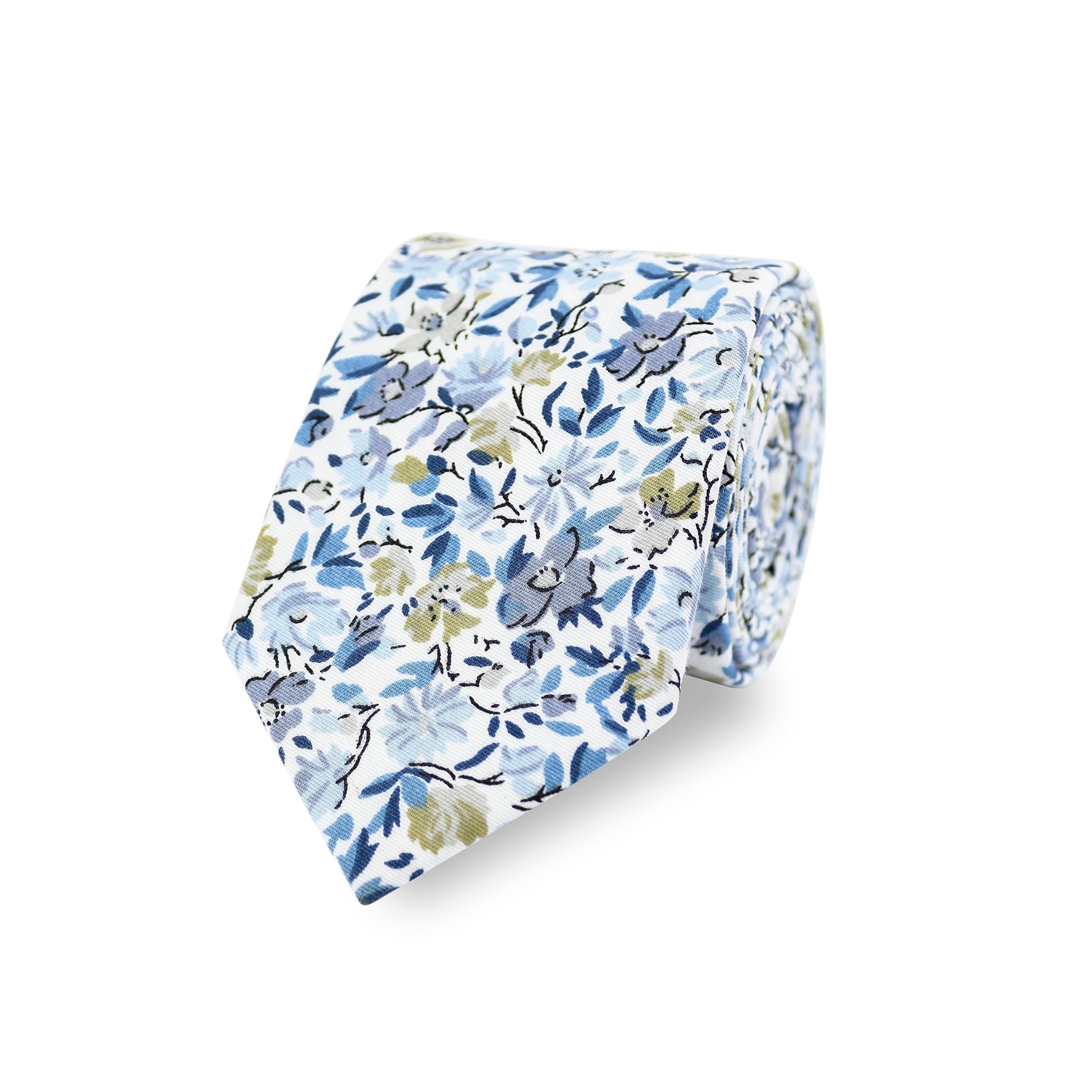 THE GENTS LAB Men's Floral Wedding Neck Tie Made From 100% Soft Cotton | Over 20+ Styles (Blue)