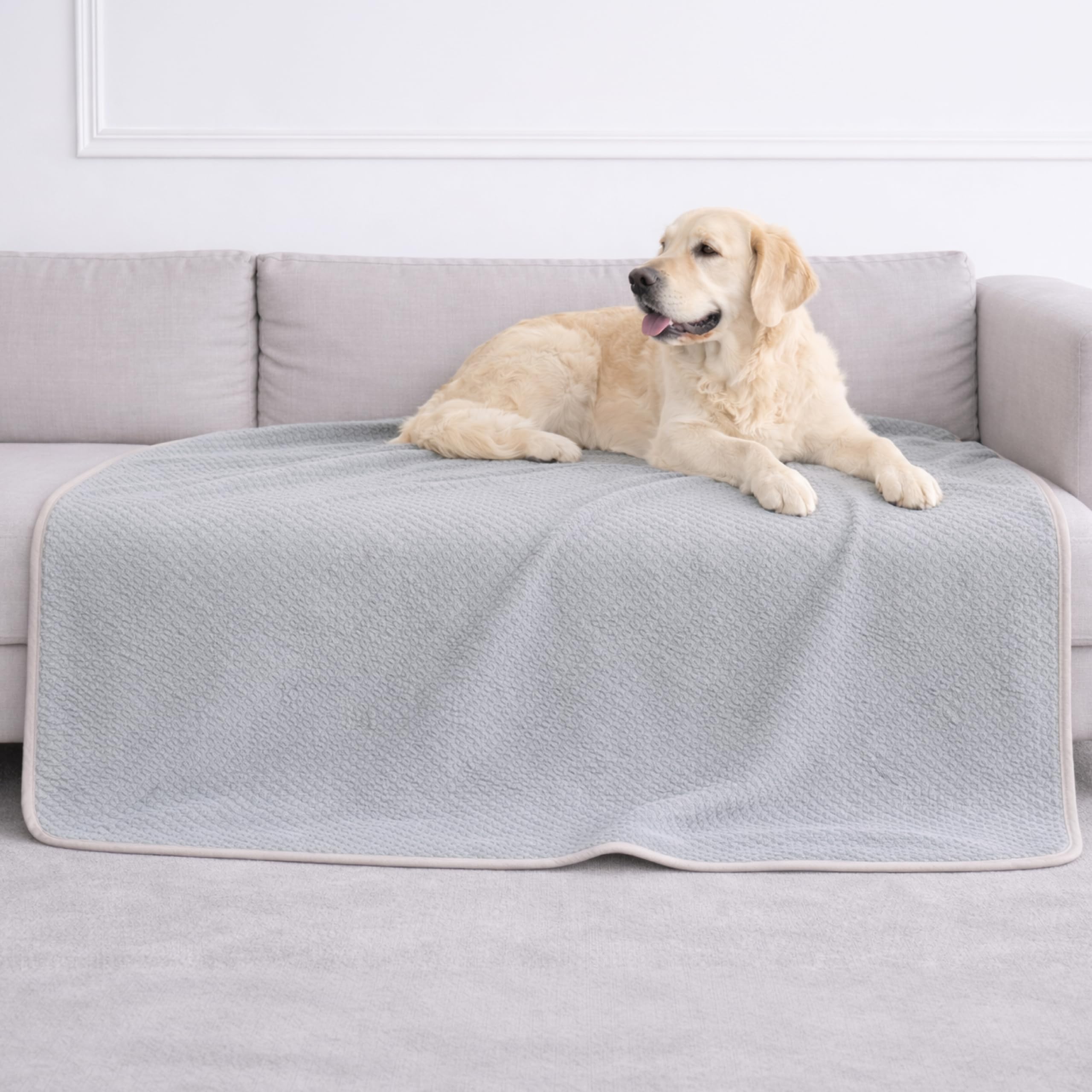 Dreamzie - wasserdichte Decke - Hundedecke Sofa, Bett, Auto, Outdoor 127x152cm - Reversible und Maschinenwaschbar Liebesdecke aus Sherpa Fleece - Hellgrau