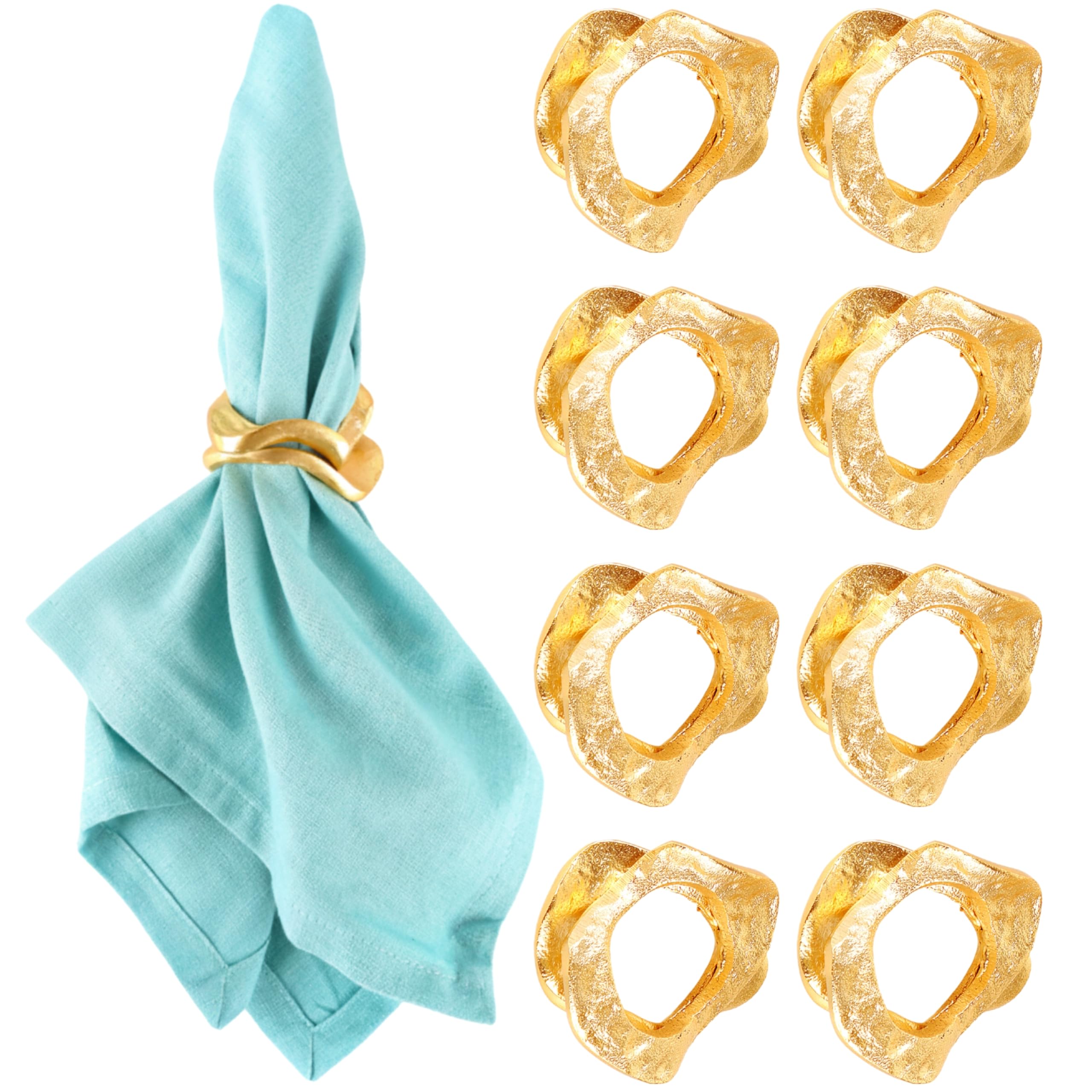 CLEENTABLE 8 Pcs Metal Table Decor Napkin Rings Wavy Sculptural Napkin Holders, Decorative Serveitte Ring for Table Settings Wedding Christmas Party