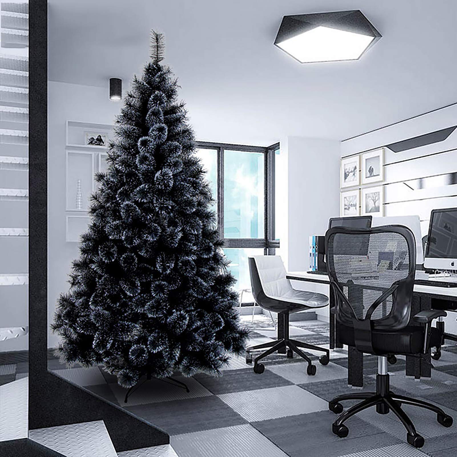 Albero di Natale Automatico con Aghi di Pino Criptati, con Gambe in Metallo Massiccio, Albero di Natale Artificiale di Lusso, Nero 120 Cm,Black,120cm(4ft)