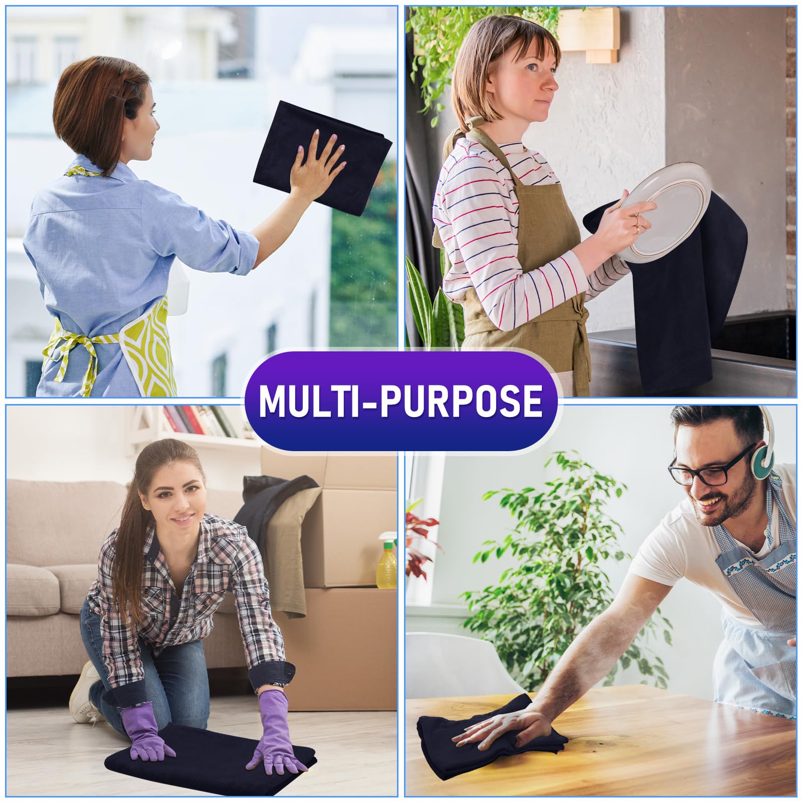 Hahafelt 12 paños de limpieza de microfibra extra grandes de 30 x 20 pulgadas, lavables, reutilizables, toallas de microfibra absorbentes para trapos de cocina, paños de limpieza de casa para baño