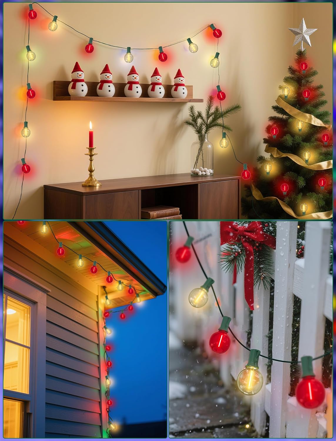 SUNSGNE Red and White Christmas Lights, 50FT G40 Globe Christmas Lights with 27 LED Round Xmas Light Bulbs(2 Spare) for Outdoor Roofline Patio Yard Decorations, E12 Socket, Green Wire