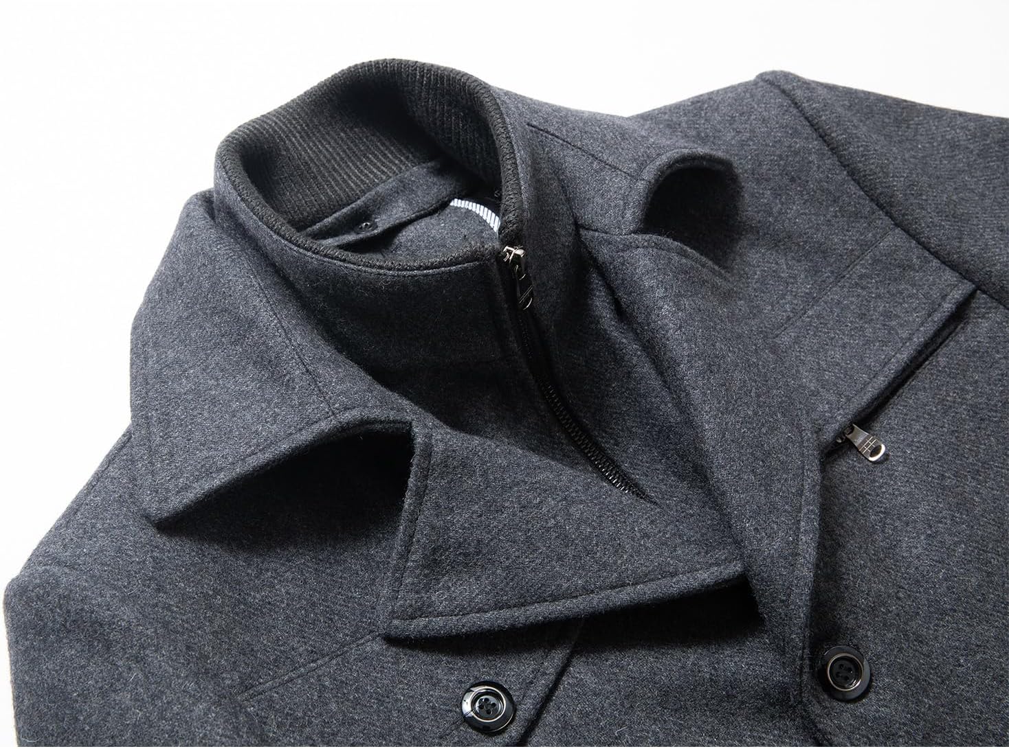INVACHI Men's Wool Blend Coat Warm Winter Trench Coat with Detachable Soft Scarf Single Breasted Pea Coat - Image 6