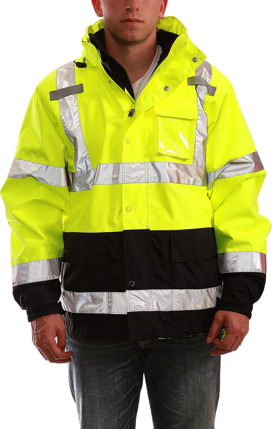 Tingley J24172.XL Icon 3.1 Jacket With Phase 1 Black Fleece Liner, Attached Hood, Extra-Large, High Visibility Fluorescent Yellow-Green-Phase 1 Black