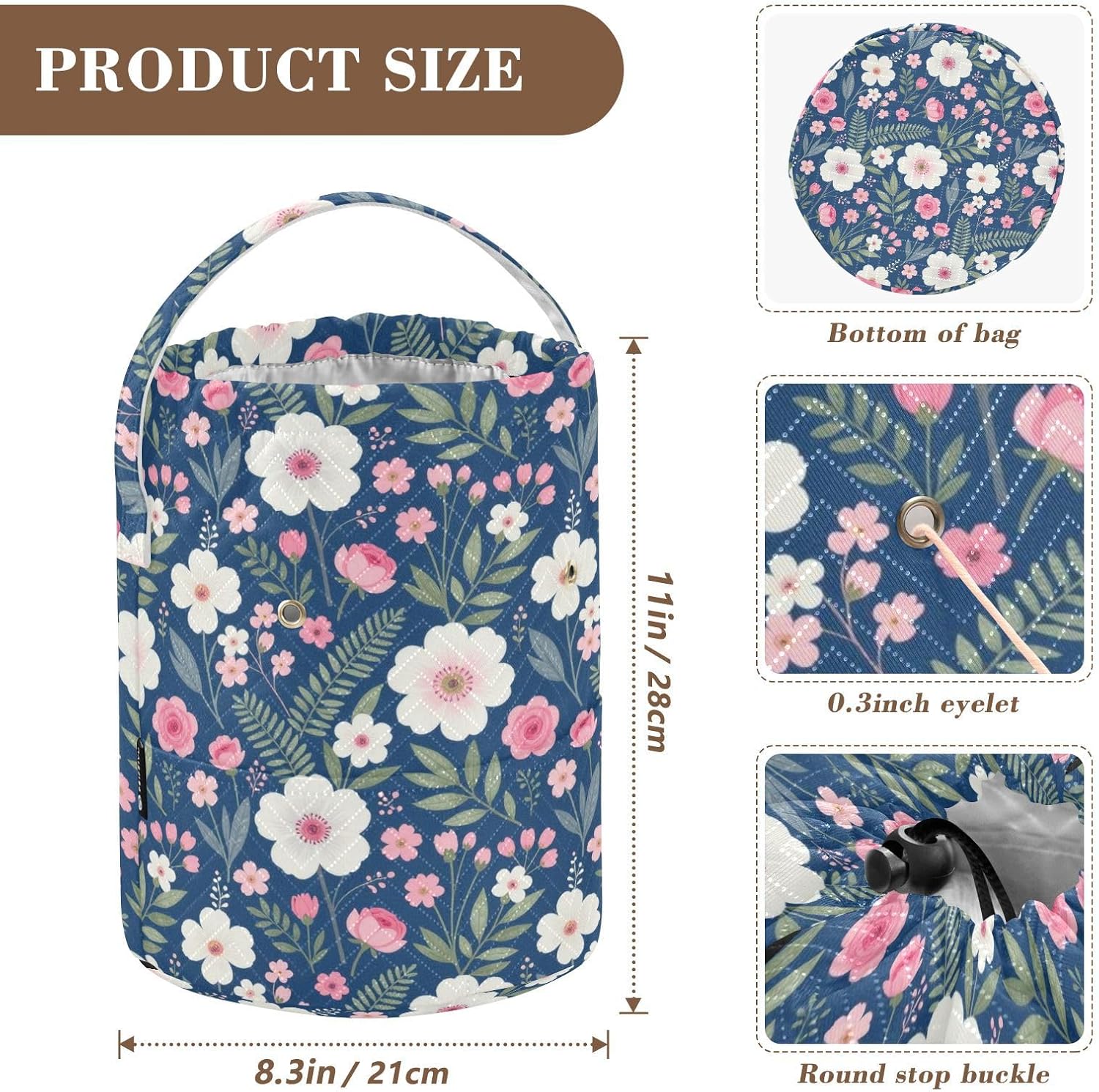 Yarn Holder Boho Navy Blue and Blush Floral for Handcraft Workshop image 3