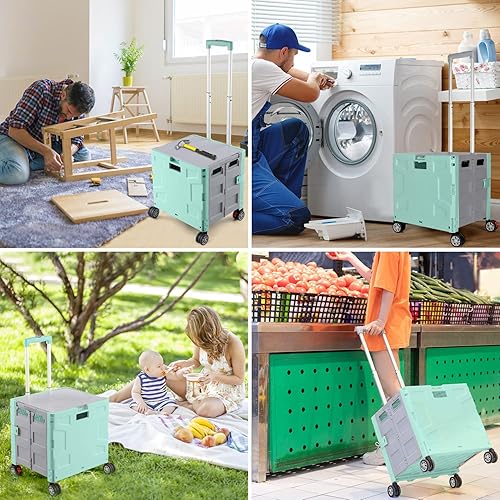 Miniatura 4 de Carrito de compras plegable portátil con rueda giratoria de 360, tapa oculta, mango telescópico plegable para viajes, compras, almacenamiento en