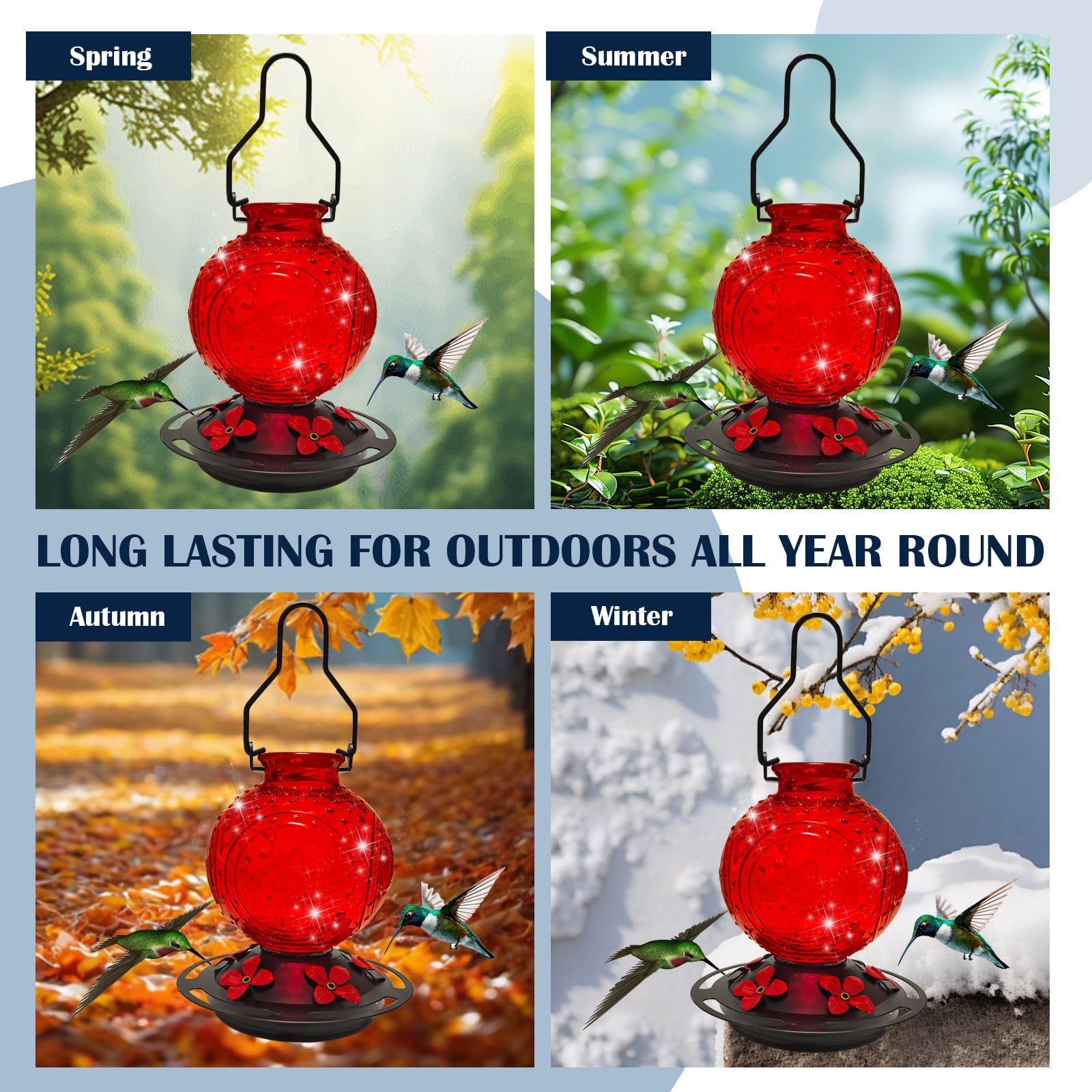 Comedero De Vidrio Para Colibríes Colgar Al Aire Libre, 23 Onzas Exteriores, Regalos Colibríes, Pájaro Rojo
