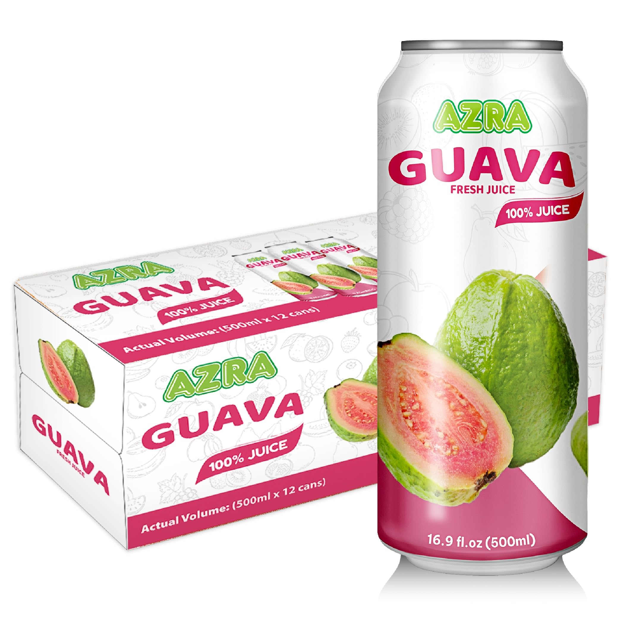 - AZRA 100% Guava Juice – 500ml Cans, Exotic Fruit Juice Beverages – Zero Sugar Drinks, Healthy Guava Drink for Kids and Adults – Bulk 100% Juice Pack, 12 Count