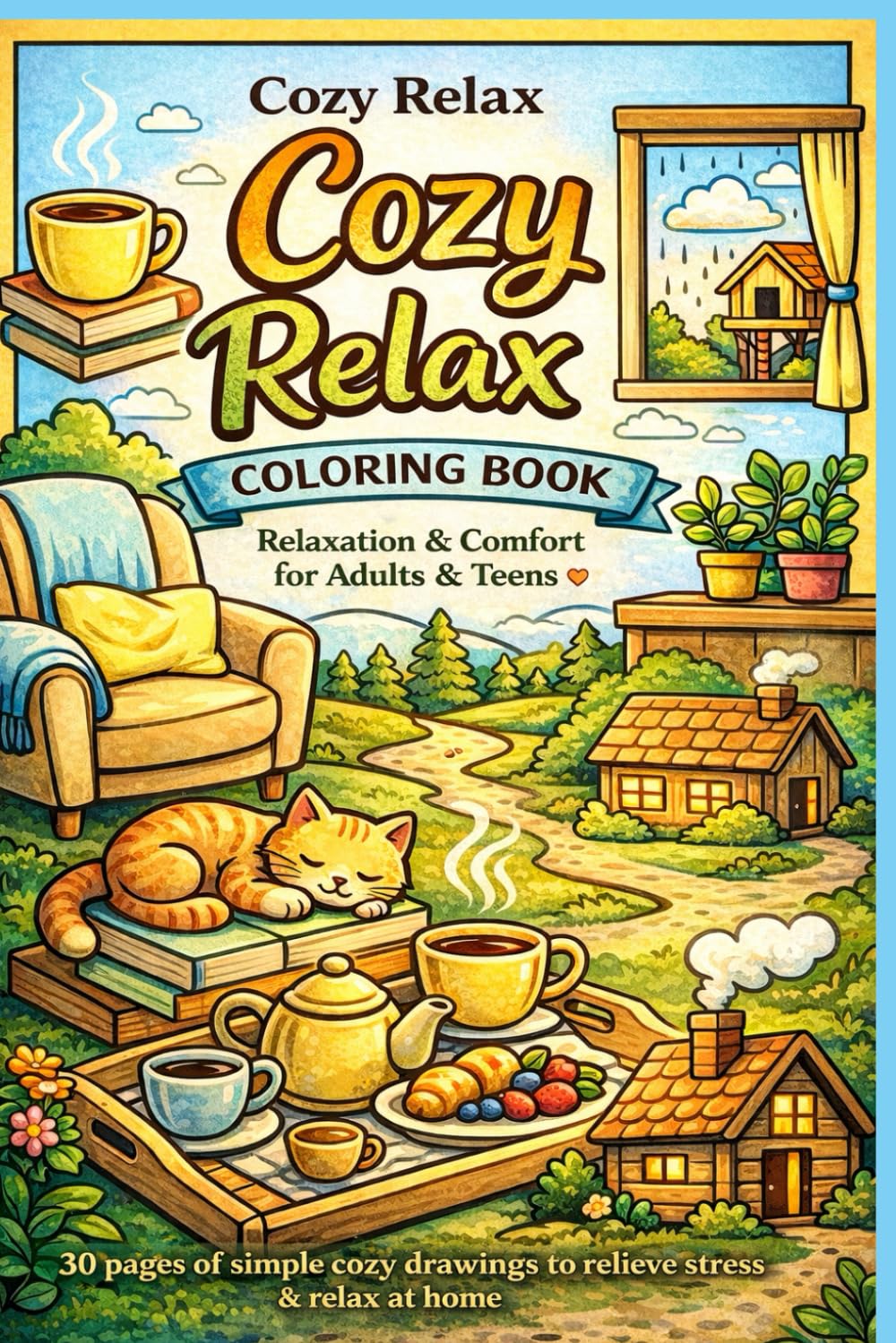 Cozy Relaxation Coloring Book: 30 Simple and Cozy Coloring Pages for Stress Relief and Relaxation for Adults and Teens