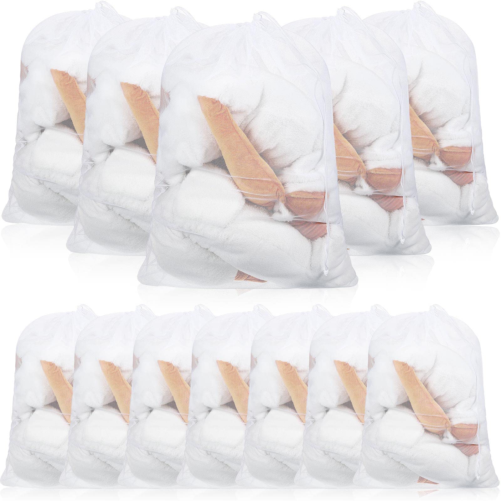 Xinnun12 Pack Mesh Laundry Bag large Drawstring Heavy Duty Bag Bulk, 24 x 36 Inches Durable Machine Washable Storage Bag for Factories, College, Dorm and Apartment Dwellers, White