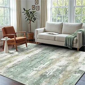 Area Rugs 3x5 for Living Room Bedroom, Modern Abstract Machine Washable Light Green Rug Soft Rug, Low Pile Floor Carpet with Non Slip Backing for Entryway