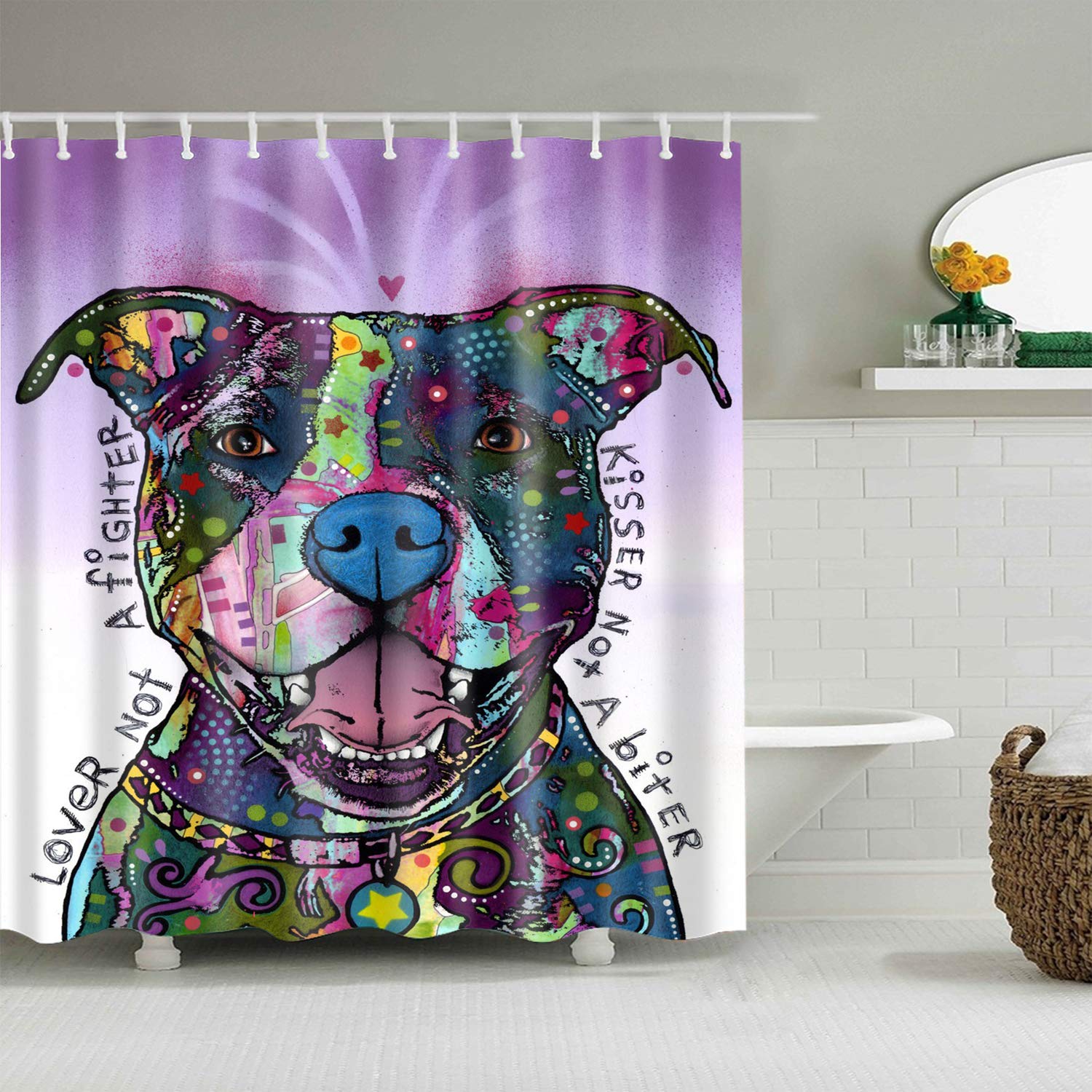 BOYOUTH Watercolors French Bulldog Pattern Digital Print Bath Shower Curtains for Bathroom,Polyester Waterproof Fabric Bath Curtain with 12 Hooks,70x70 Inches,Multicolor