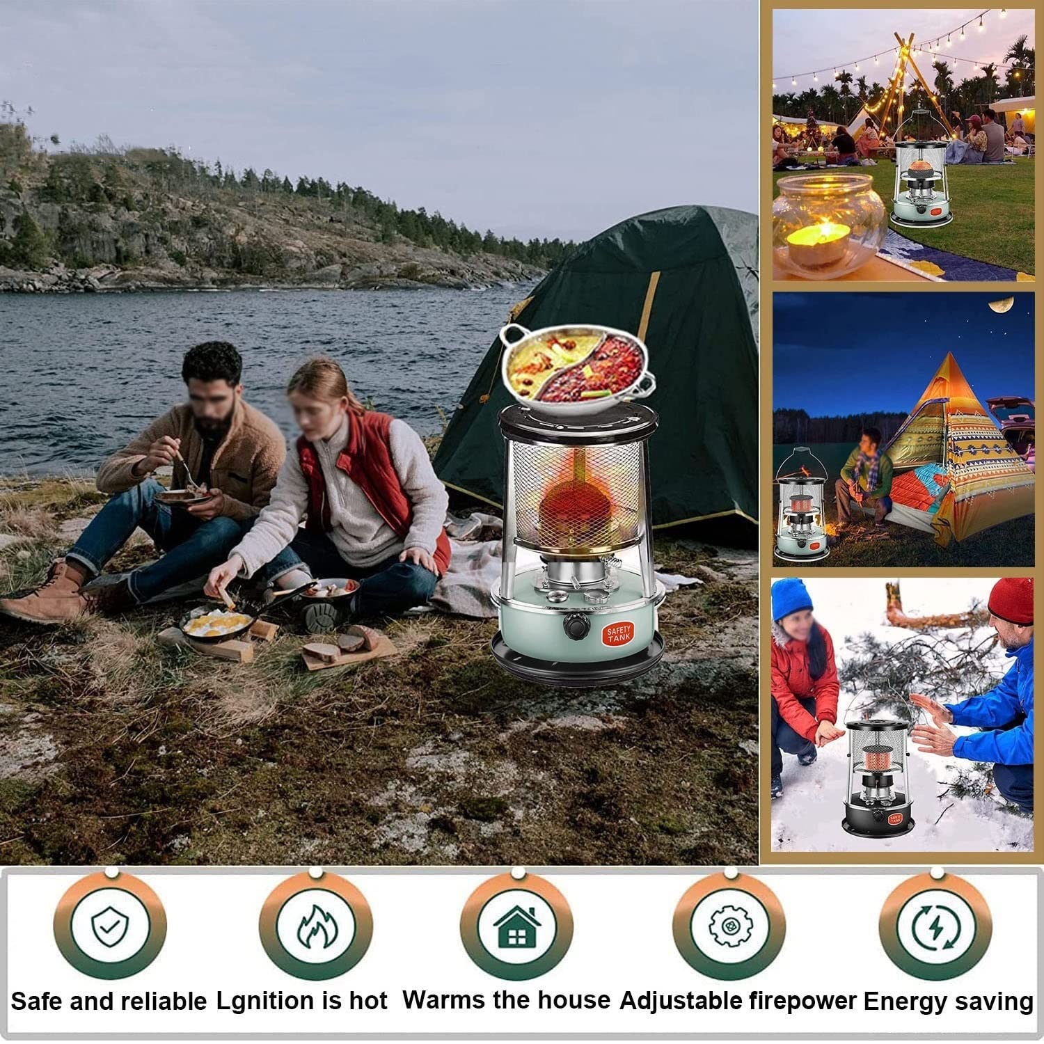 Petroleumheizung Für Innenräume, 4.5 L Petroleumofen Camping, Heizung Ohne Strom, 360 ° Mobile Heizung, Für Zeltheizung, Eisfischen, Kochen, Garten, Mit Umfallschutz