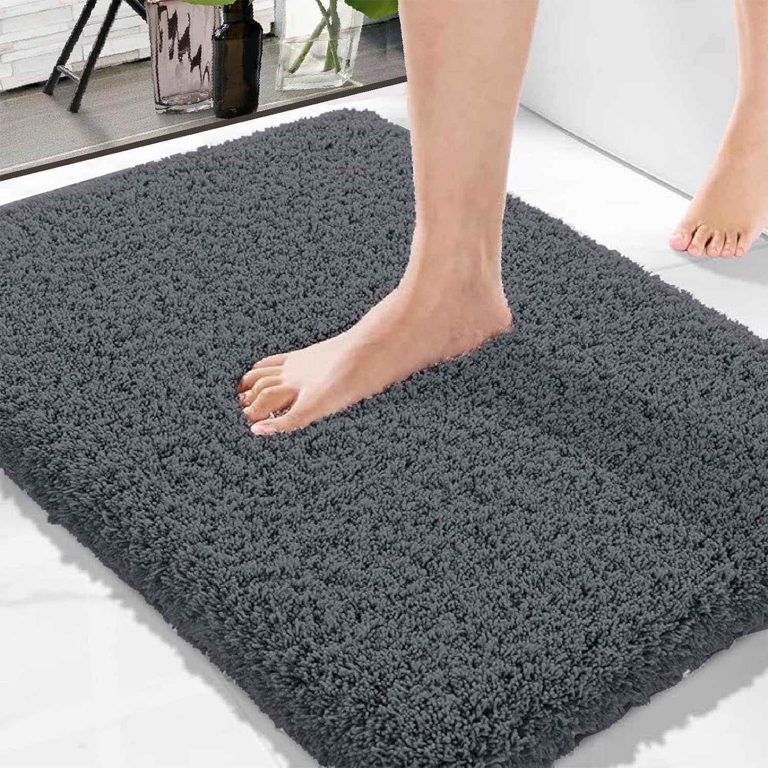 Amazon Brand - Solimo Premium Anti-Slip Microfibre Bathmat | 40Cm X 60Cm | Steel Grey | 2000 GSM | Super Absorbent | Anti-Skid | Quick Dry | Machine Washable, Rectangular