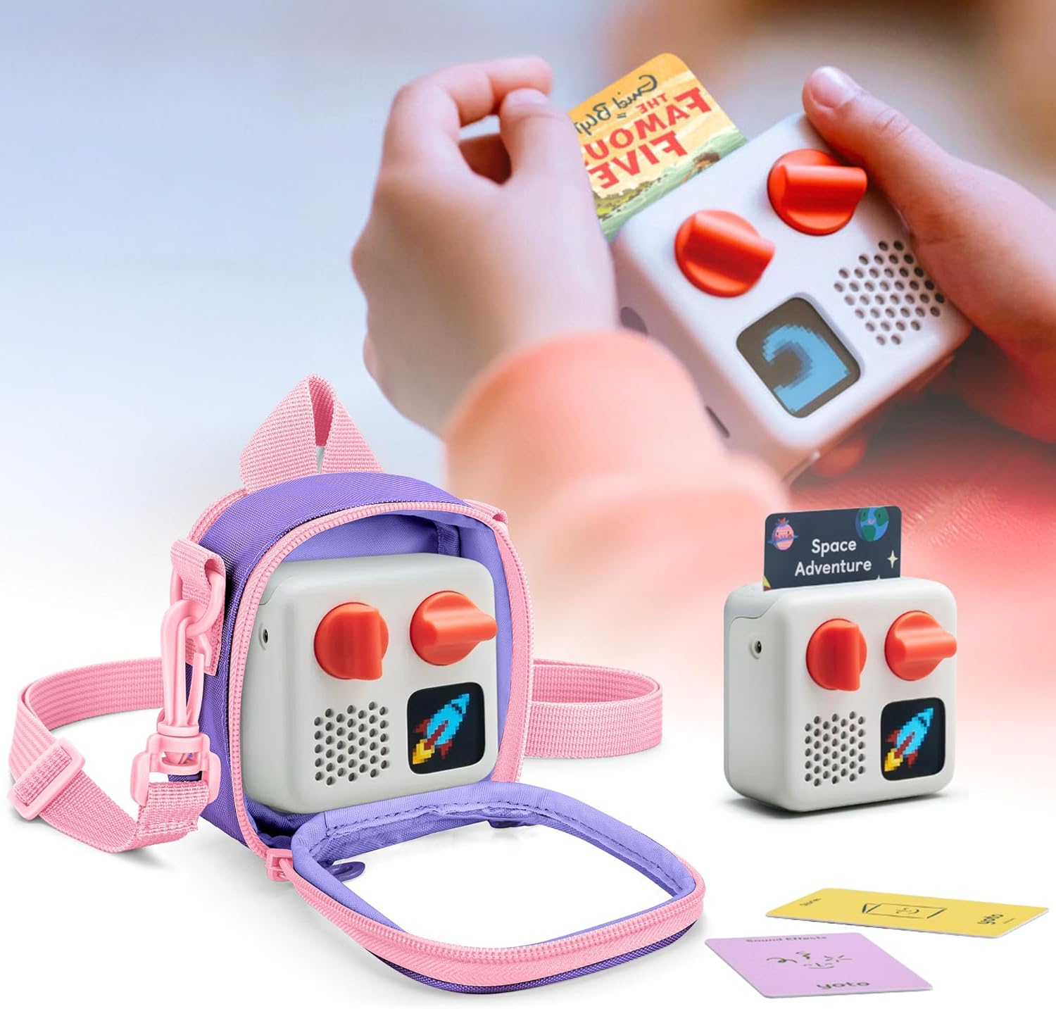 Transparent Carrying Case Compatible with Yoto Mini (2024 Edition), Back Pocket for Cards, Accessory, Small Travel Storage Bag for Audio Player with Detachable Shoulder Strap, Purple (Bag Only) - Image 6