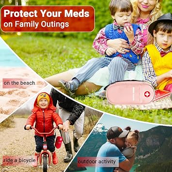 EpiPen Carry Case Insulated, Travel Medical Bag with YKK Zipper, Hold 2 Epi Pens or Auvi-Q, Anti-Histamine, Asthma Inhaler, Allergy Medicines, Emergency Medication Organizer Pouch, Pink