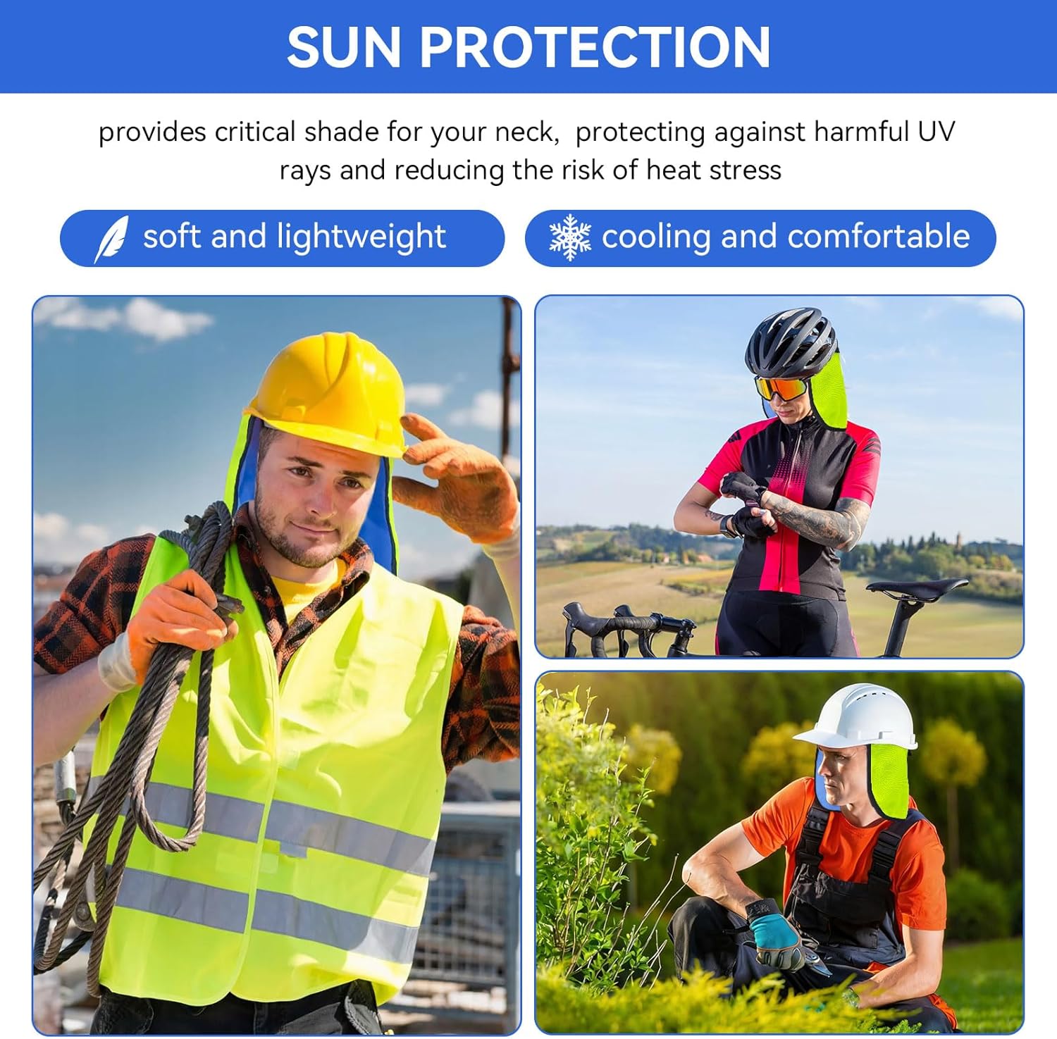 Cooling Hard Hat Neck Shade for Construction Worker, Evaporative Cooling Gear, Reusable Hard Hats Liner Sun Shade Protection Attaches to Most Hardhat Suspension System, 1 Pack