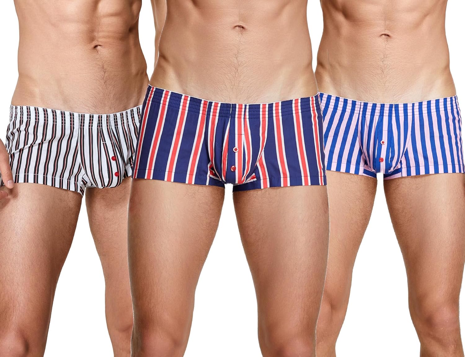 SEAUR Men's Cotton Low Rise Boxer Shorts Plaid Stripe Printed Underwear Pouch Trunks Comfortable Pajamas Shorts