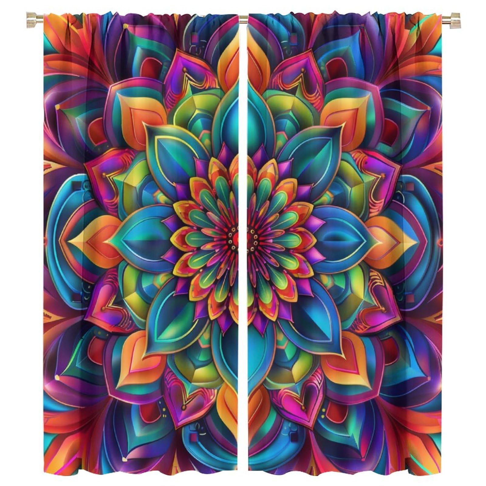 DIPQIMI Abstract Mandala Flower Blackout Curtains, Fantasy Mandala Pattern Curtains Rod Pocket Thermal Insulated Window Drapes for Bedroom/Living Room