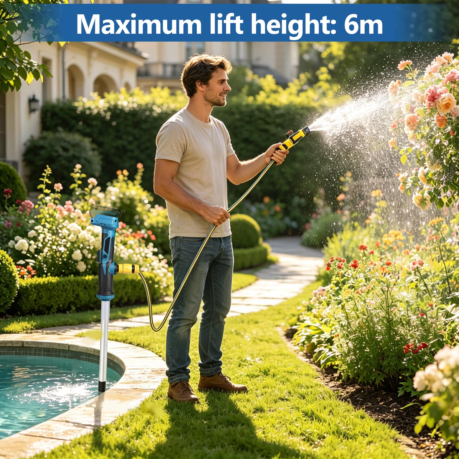 Bomba de transferencia de agua compatible con la batería de 18 V de Makita Bomba para depósitos de agua de lluvia Altura de elevación 3M 3600L/H 19000 RPM para piscina, jardín y estanque