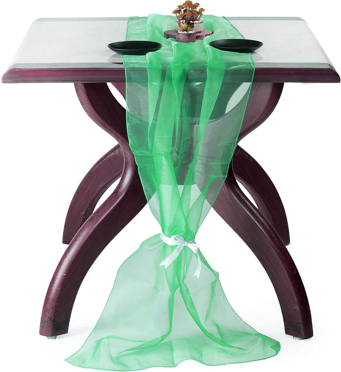 MDS Pack of 5 Wedding 27 x 120 inches Long Sheer Organza Table Runner for Wedding Banquets Decorations Birthday Parties, Engagements, Rustic Boho for 10Ft Table Runners - Mint