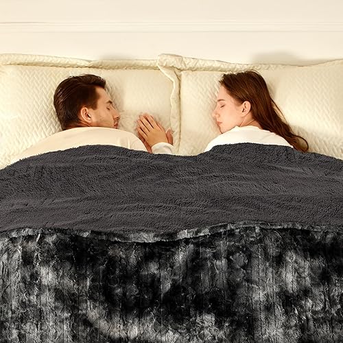 Bearhug Electric Blanket Queen Size 84"x 90", Dual Controllers Heated Blanket, Faux Fur & Grey Sherpa, 10 Heating Levels & 1-12H Auto Off, Over-Heat Protect, ETL, Machine Washable - Queen 84"x 90" - Marble Black