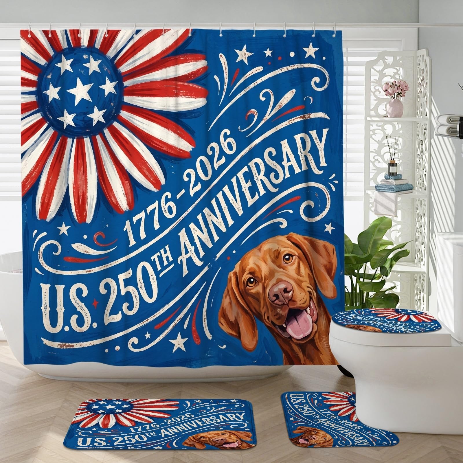 Rideau de douche Vizsla grand format 183 cm avec accessoires assortis