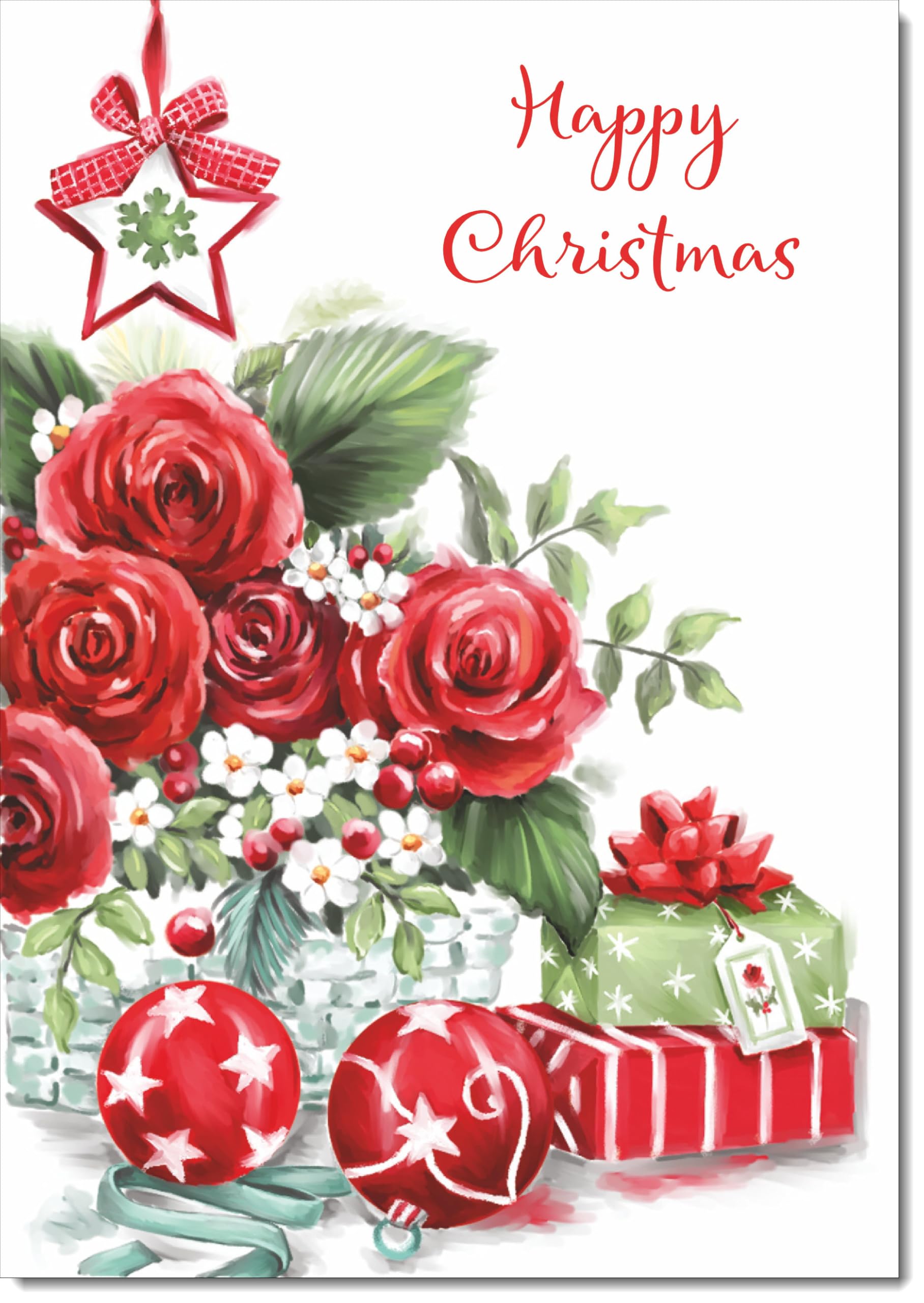 doodlecards Happy Christmas, Christmas Card Red Flowers Large A4 Size Christmas Card with Plain Envelope — image 1