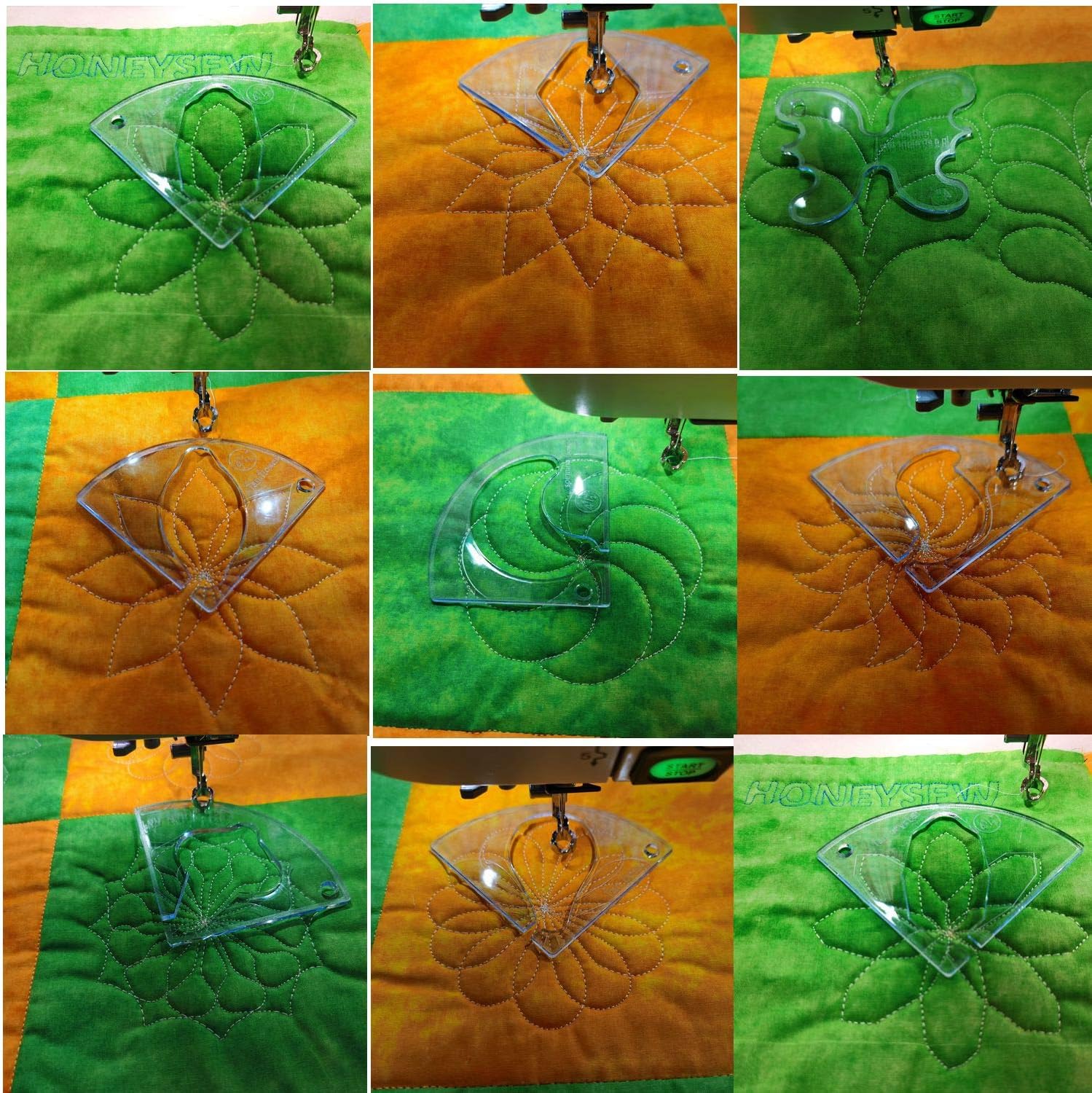 HONEYSEW Quilting Template Sewing Machine Ruler DIY Sewing Tools Notions Free Motion Quilting Grip Template Rulers Includes 8 Design (8 Designs)