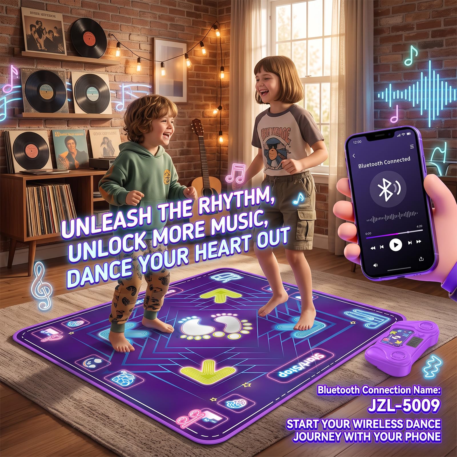 Tappeto da ballo per bambini 3-12 anni, Bluetooth, con 4 pulsanti luminosi