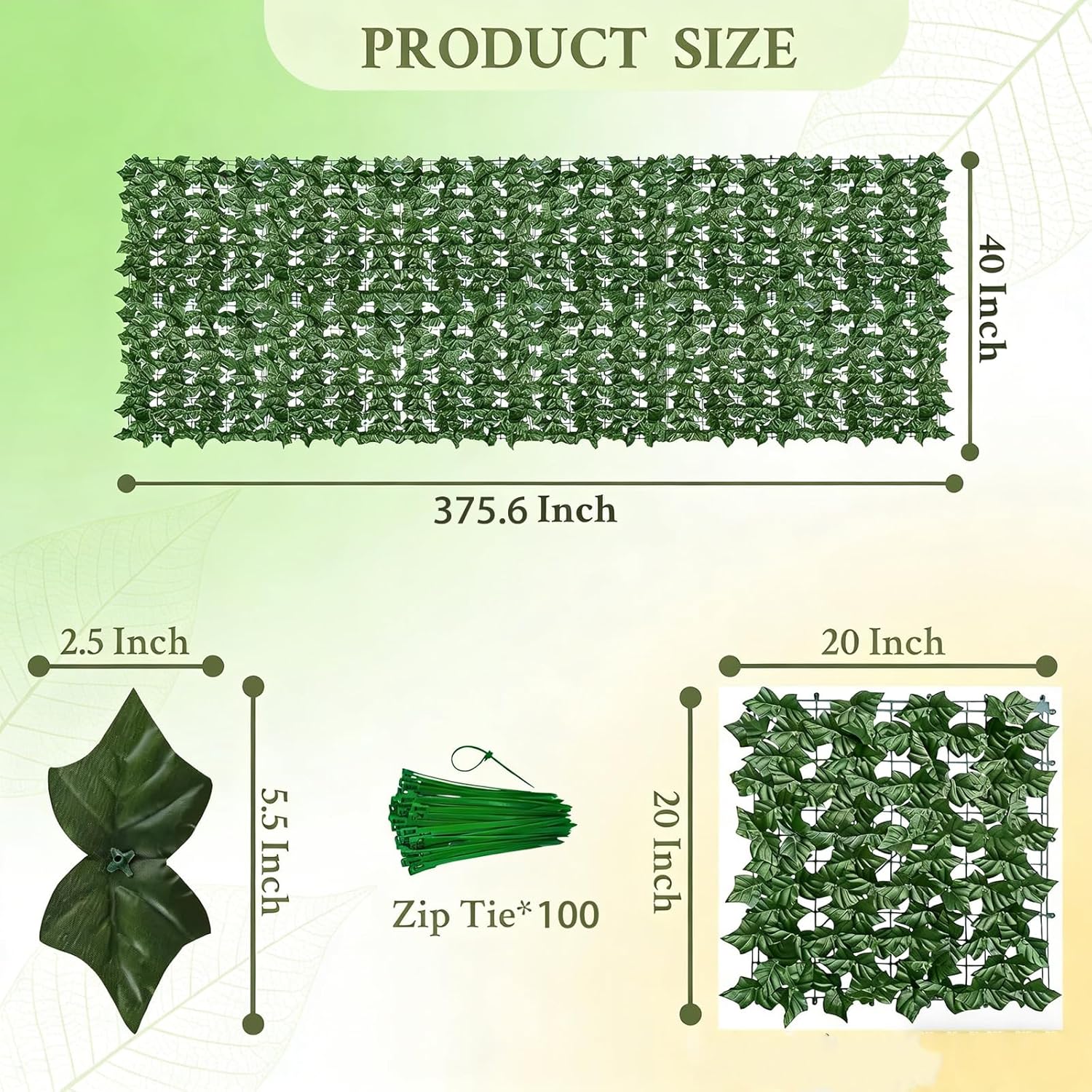 ArtificiaI Ivy Fence Privacy Screen 275 x 40 Inch(76.39 SQFT)-UV-Anti Realistic Greenery Backdrop for Patio Balcony Backyard,Outdoor Lattice Panels with Fake Vines，Home & Commercial Use(Dark Green)
