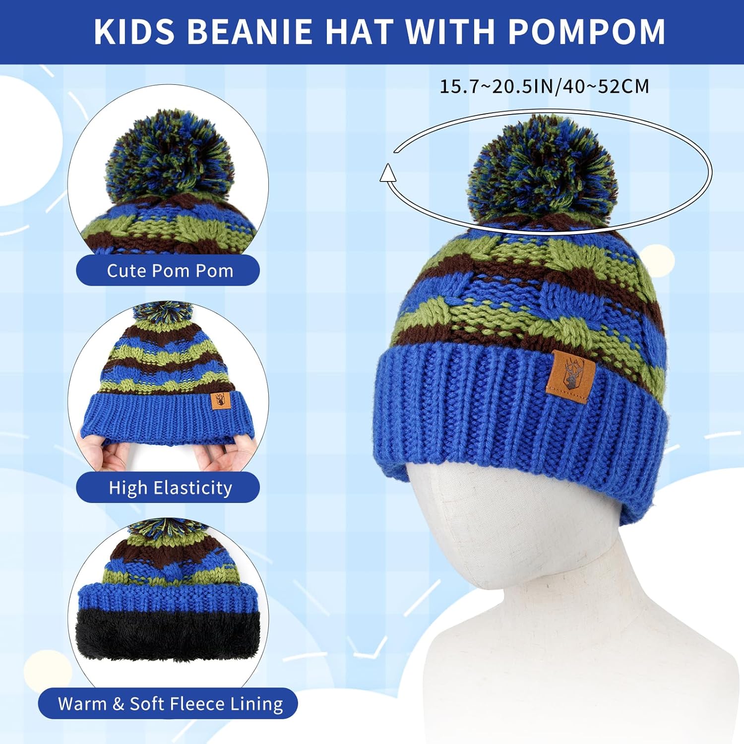 Boys Winter Hat Scarf and Gloves Set for Kids Warm Knitted Hat Mittens and Fleece Neck Warmer Scarf Set for Boys Girls 3pcs - Image 3