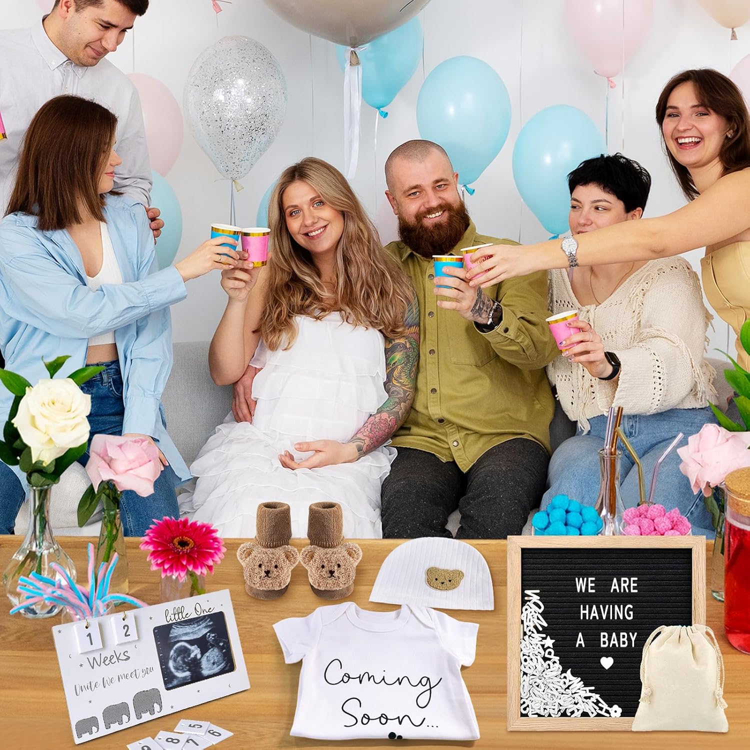 Pregnancy Reveal Kit Ideas Include Felt Letter Board Sonogram Picture Frame Baby Bodysuit Baby Sock Beanie Hat Baby Coming Soon Announcement Baby Announcement Props