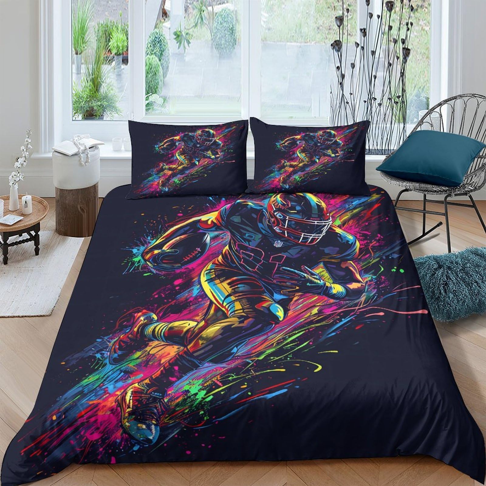 Ctjqhvkz Style-7 3D Printed Neon Sports Fitted Sheet Microfiber Soft Anti-Slip Abstract Athlete Mattress Cover For Bedroom Dorm Decor Single（135X200cm）