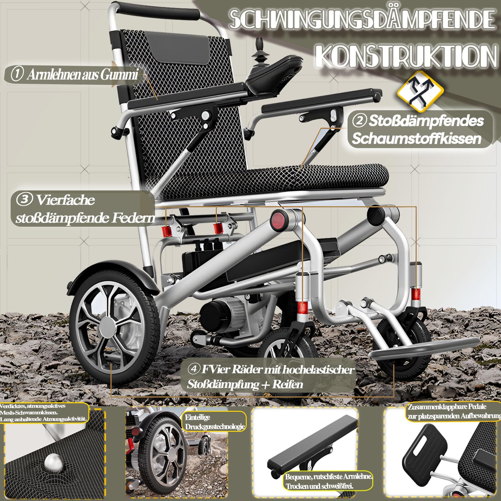 Silla de ruedas eléctrica ligera y plegable, silla de ruedas motorizada todo terreno para adultos, motores potentes sin escobillas de 400W, sillas de ruedas eléctricas inteligentes,20a/range 21mi