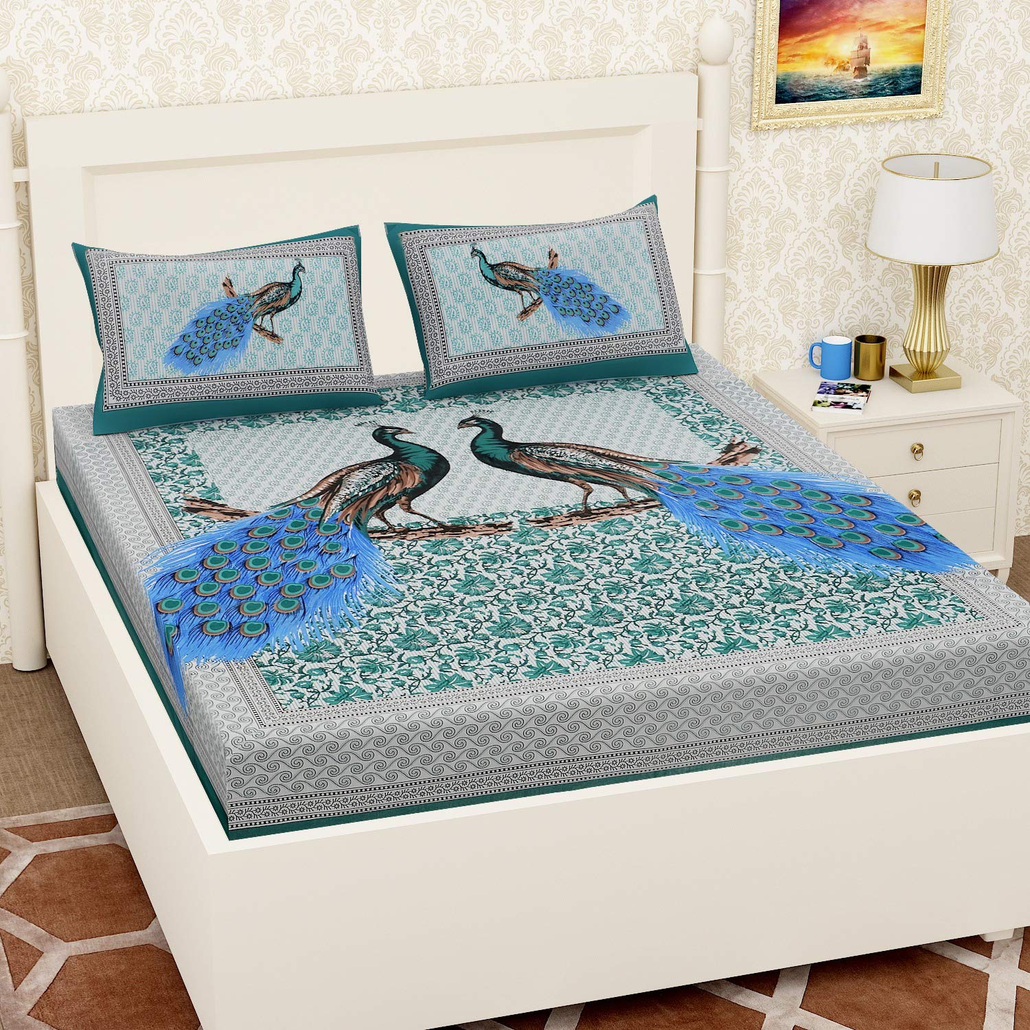RHF Cotton Double bedsheet with 2 Pillow Cover (Green)-picture-31