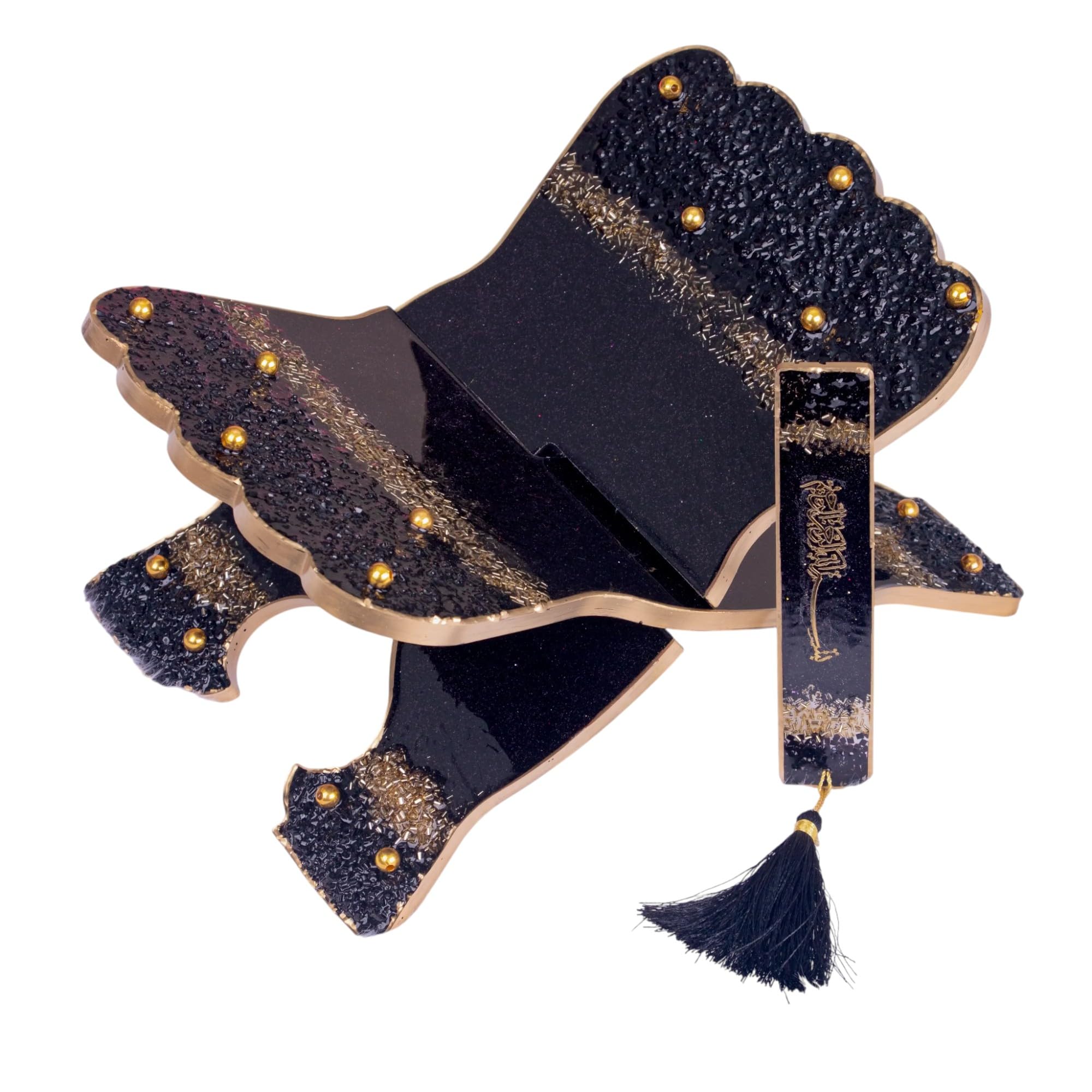 HADIYAH Black Bling Designer Quran Rehal with Bookmark | Handmade Resin Quran Stand-image-33