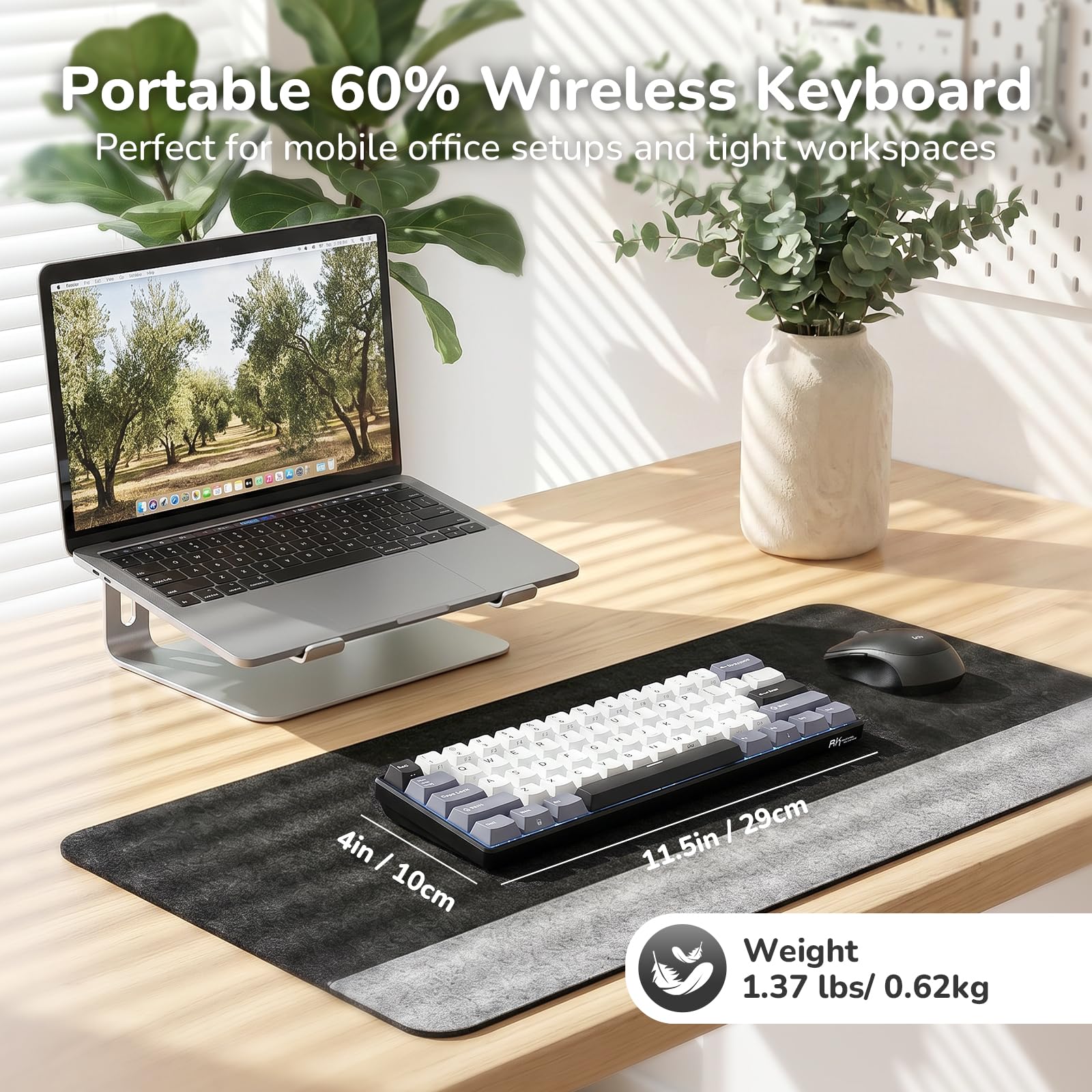 RK ROYAL KLUDGE RK61 bezprzewodowa klawiatura mechaniczna, klawiatura gamingowa 60% trzema trybami pracy, BT5.0/2,4GHz/USB-C, klawisze tworzywa PBT, oprogramowanie Pro, wymiana na gorąco, US QWERTY