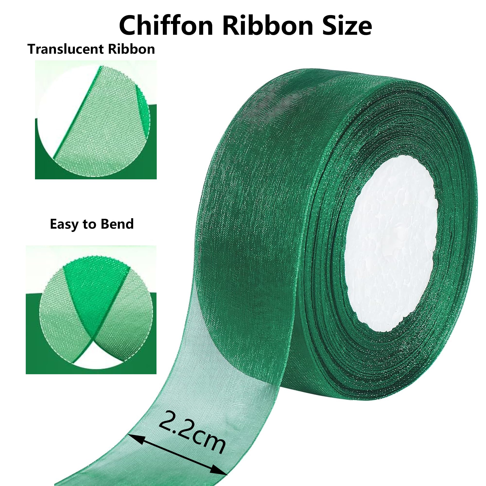 Chiffon Band 4 Rollen – Je 45 M Länge, 22 Mm Breit, Seidiges Geschenkband Für Hochzeit & Deko, In Verschiedenen Grün-Tönen