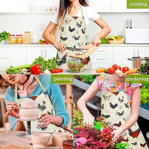 Miniatura 6 de RosieLily Delantal de gallo lindo delantal de pollo para mujer, color beige con bolsillos para cocinar, hornear, jardinería, regalos