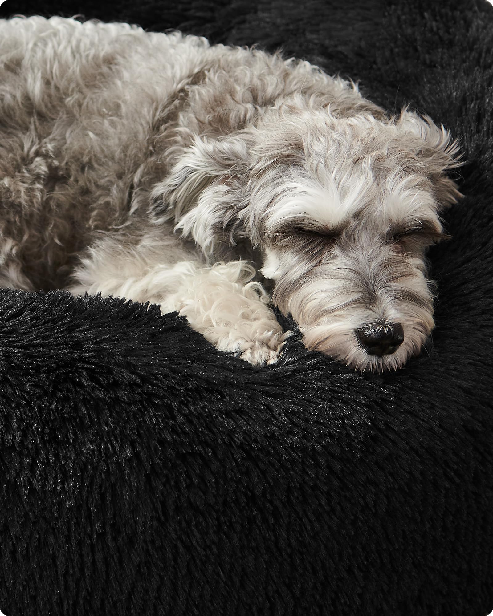 Feandrea Cuccia Cane Interno, Cuccia per Cani, Lettino per Animali Domestici a Ciambella, Cuscino Sfoderabile e Lavabile, Tappeto di Peluche, Diametro 70 cm, Nero Inchiostro PGW039B01