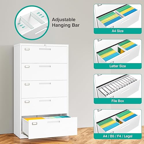 Vista 94 de SISESOL Archivador lateral de 2 cajones con cerradura y estante, gabinete de almacenamiento negro de 71 pulgadas con puertas, armarios