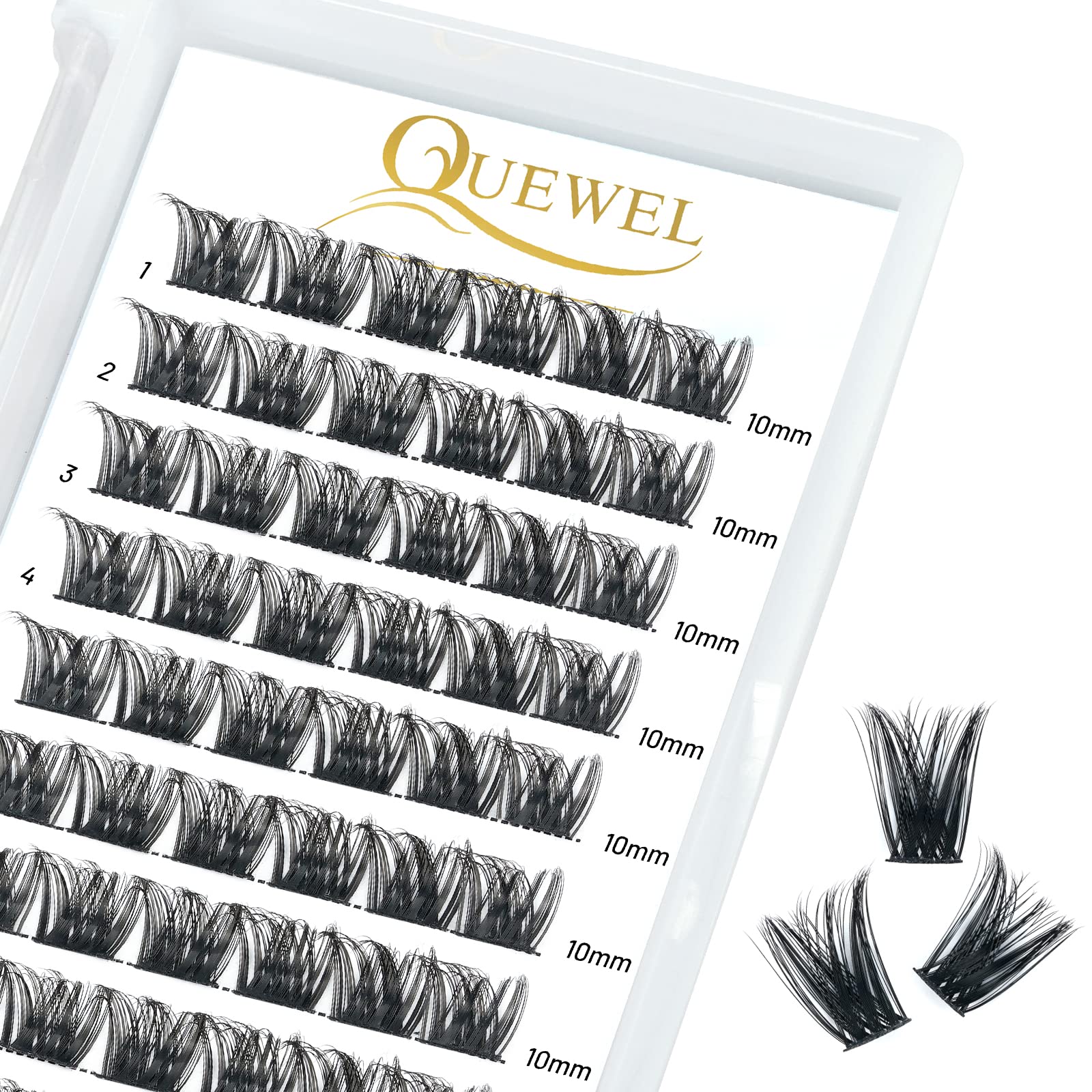 QUEWEL Cluster Lashes 72 Pcs Wide Stem Individual Lashes C/D Curl 8-16mm Length DIY Eyelash Extension False Eyelashes Honey01 Styles Soft for Personal Makeup Use at Home (Honey01-D-10)