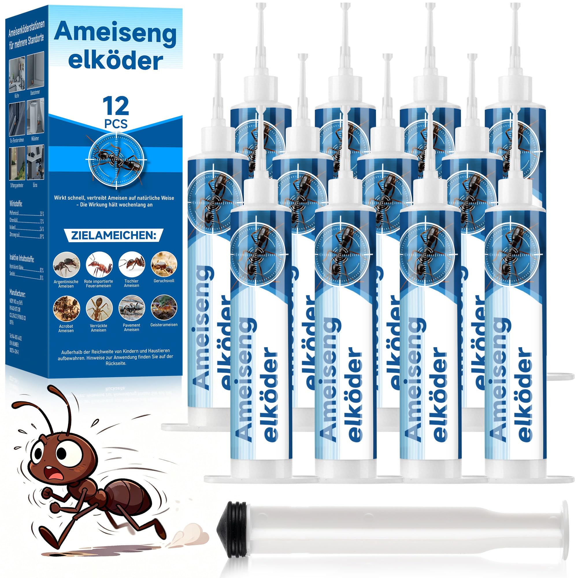 Ant Killer Gel Bait 12 Pack, Ants Control Treatment for Home Kitchen Garden, Easy Application, Long Lasting Ant Bait Solution for Ant Trails and Nest Areas