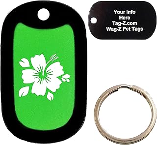 Custom Engraved Pet Tag - Hibiscus - Green - Dog Tag - Tag-Z Wag-Z