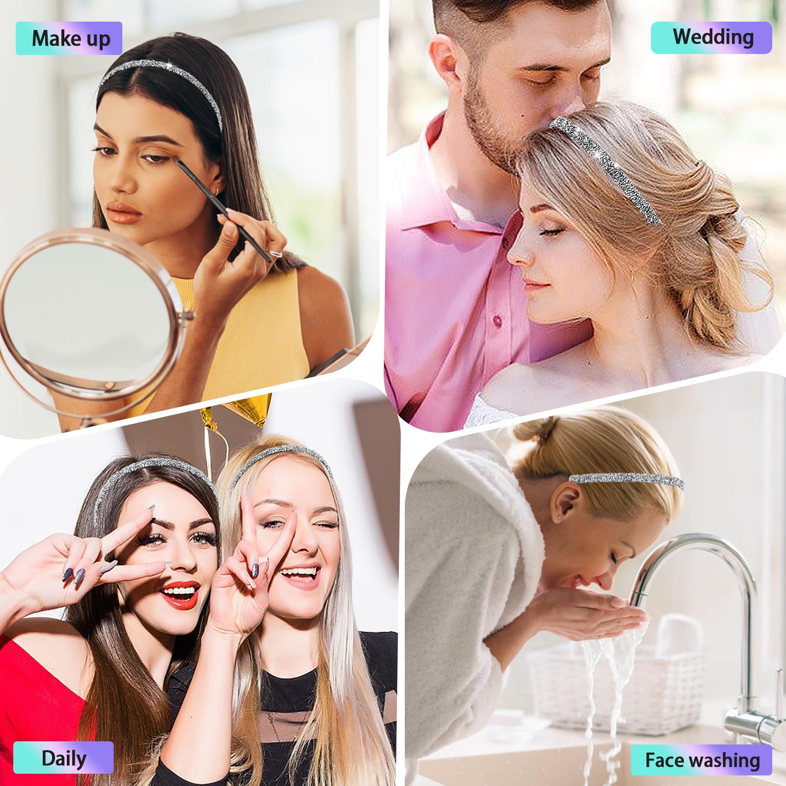 Rhinestone Headbands Sparkling Bling Crystal Headbands for Women Sparkly Crystal Diamond Headband Thin Silver Hair Hoops Non Slip Hair Band for Women Girls Bridal Wedding Party - Image 3